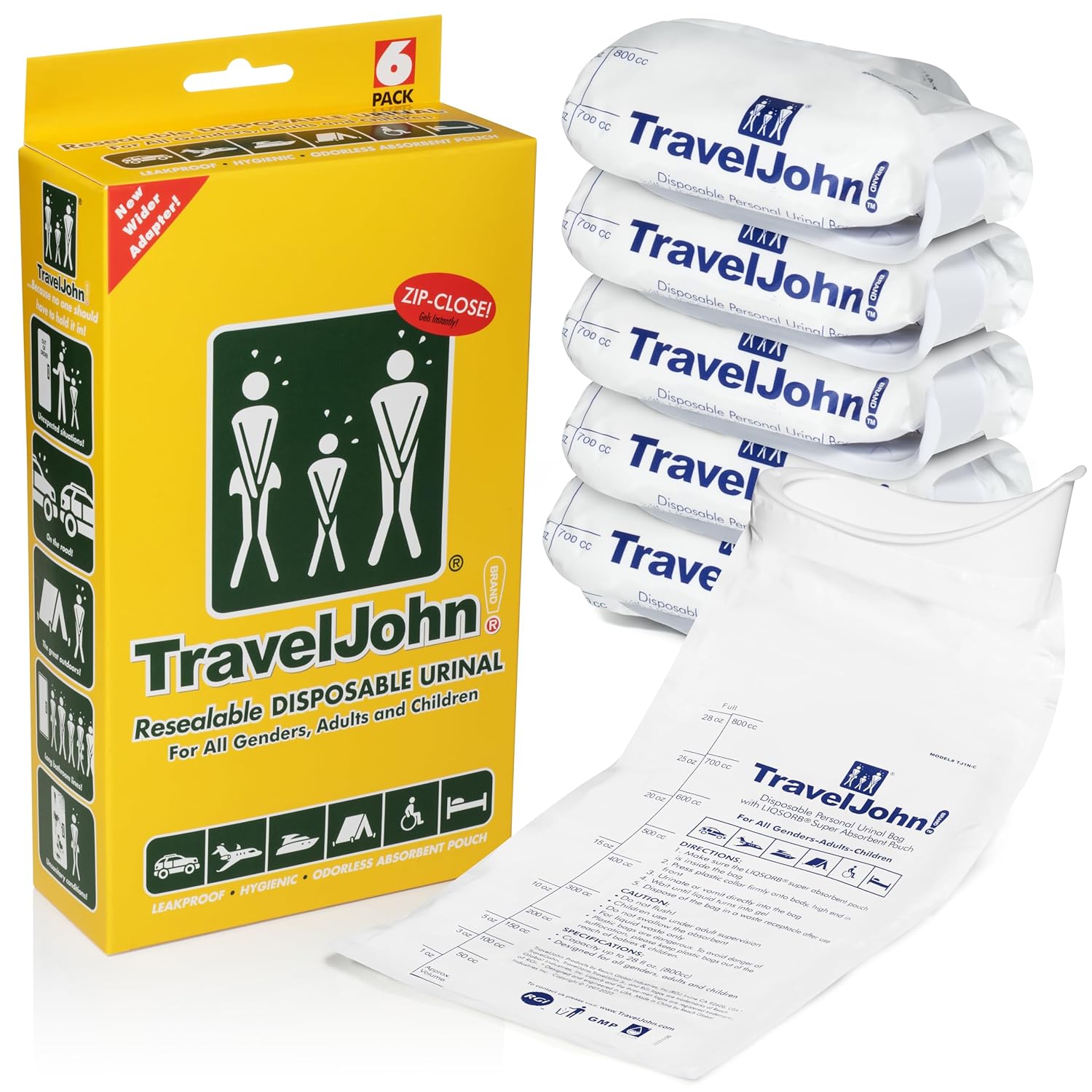 TravelJohn Resealable Disposable Bucket - Pack of 6