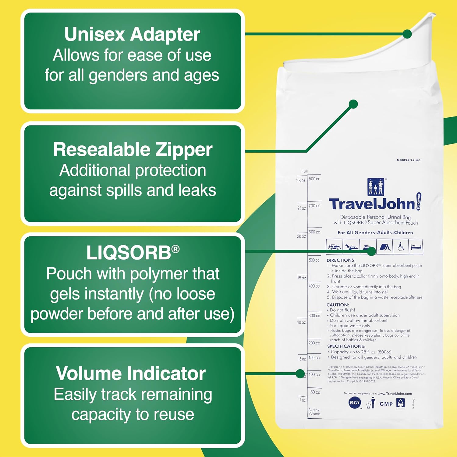 TravelJohn Resealable Disposable Bucket - Pack of 6
