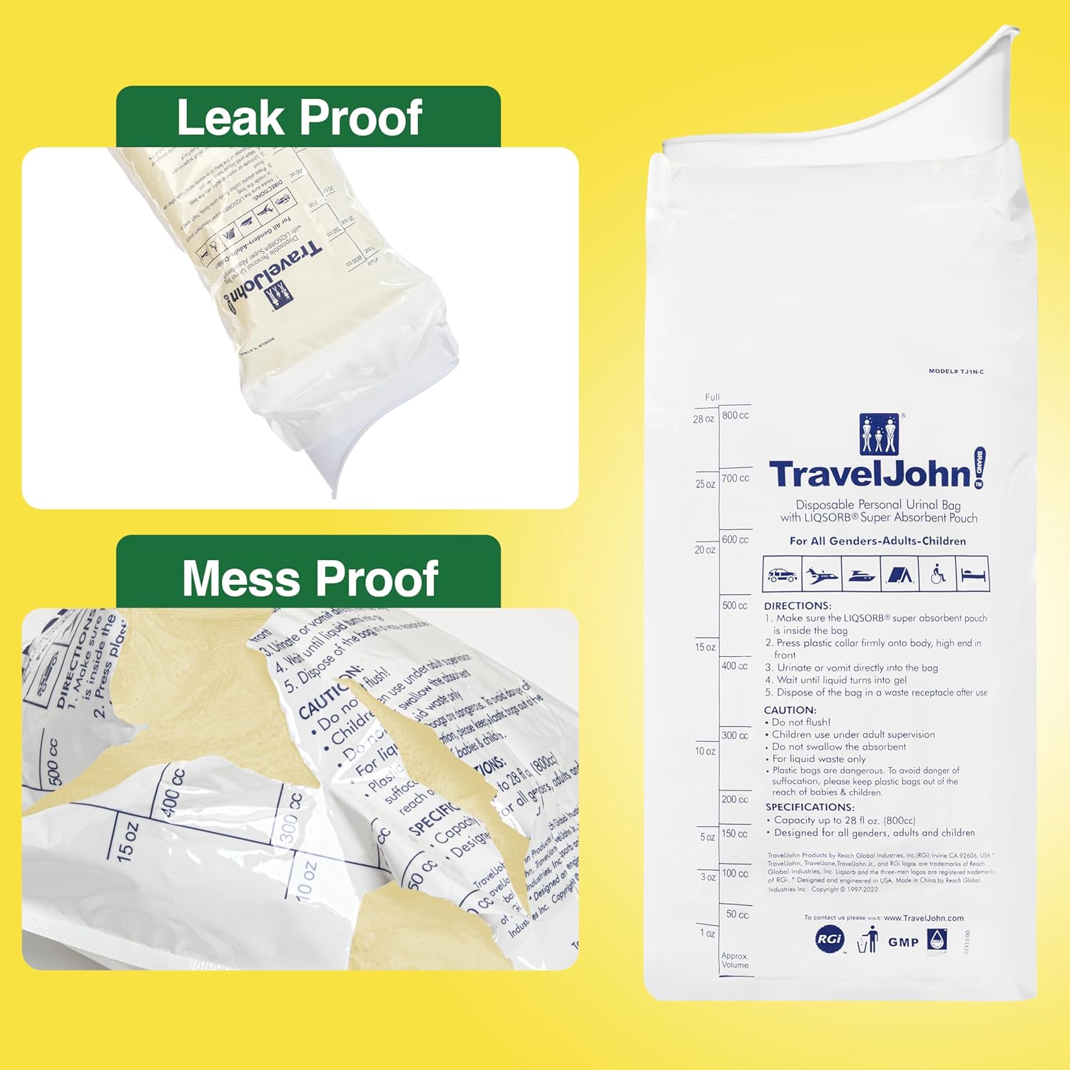 TravelJohn Resealable Disposable Bucket - Pack of 6