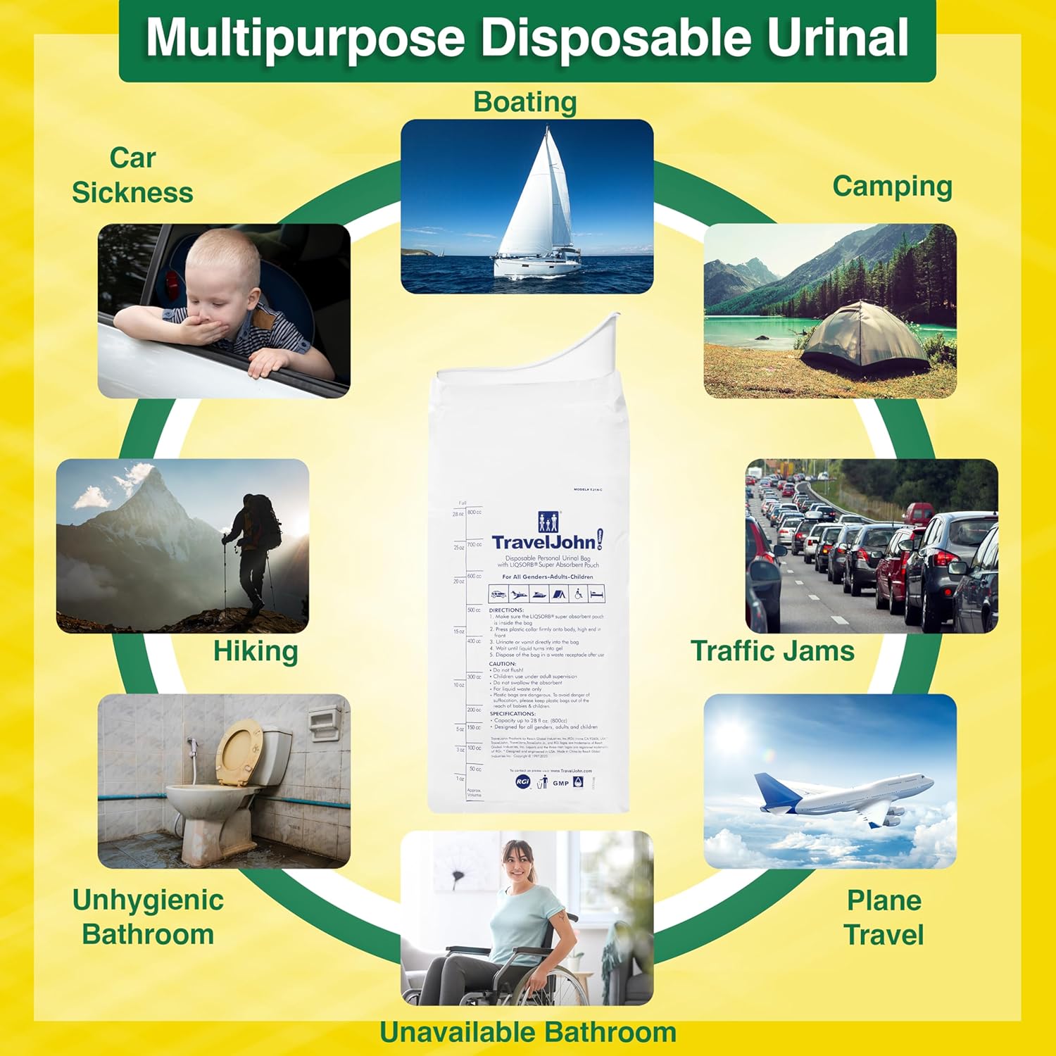 TravelJohn Resealable Disposable Bucket - Pack of 6