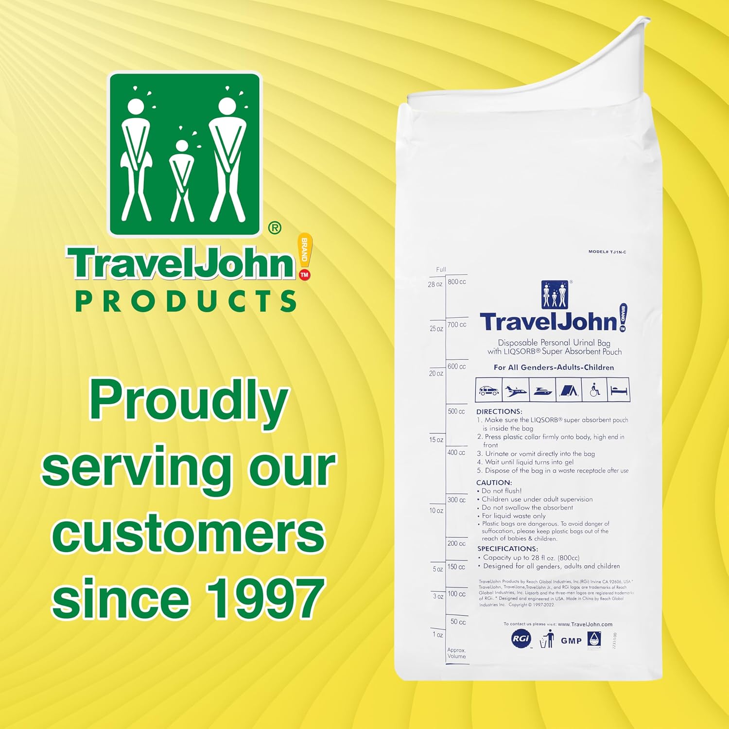 TravelJohn Resealable Disposable Bucket - Pack of 6