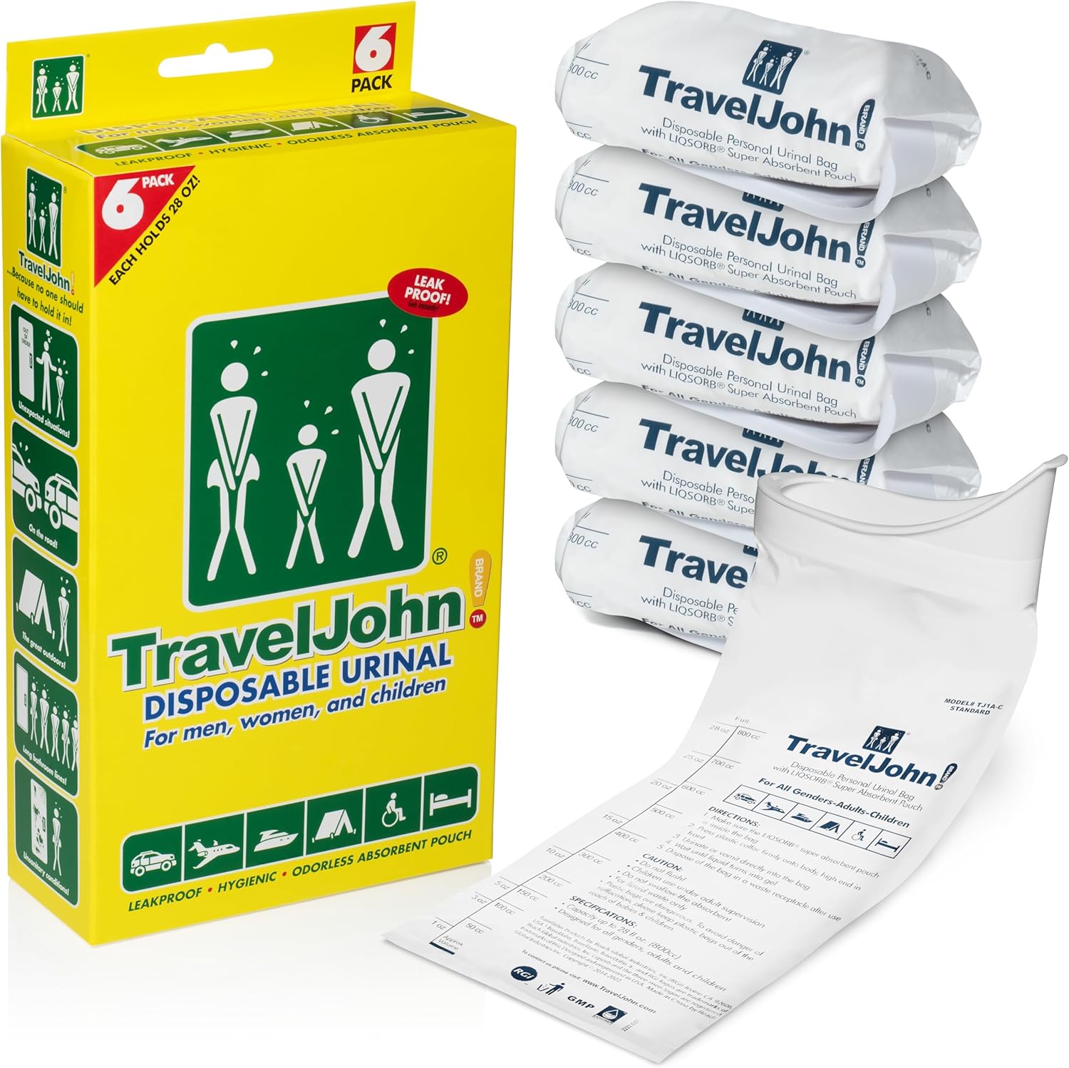 TravelJohn Disposable Bucket for All Sexes - Pack of 6
