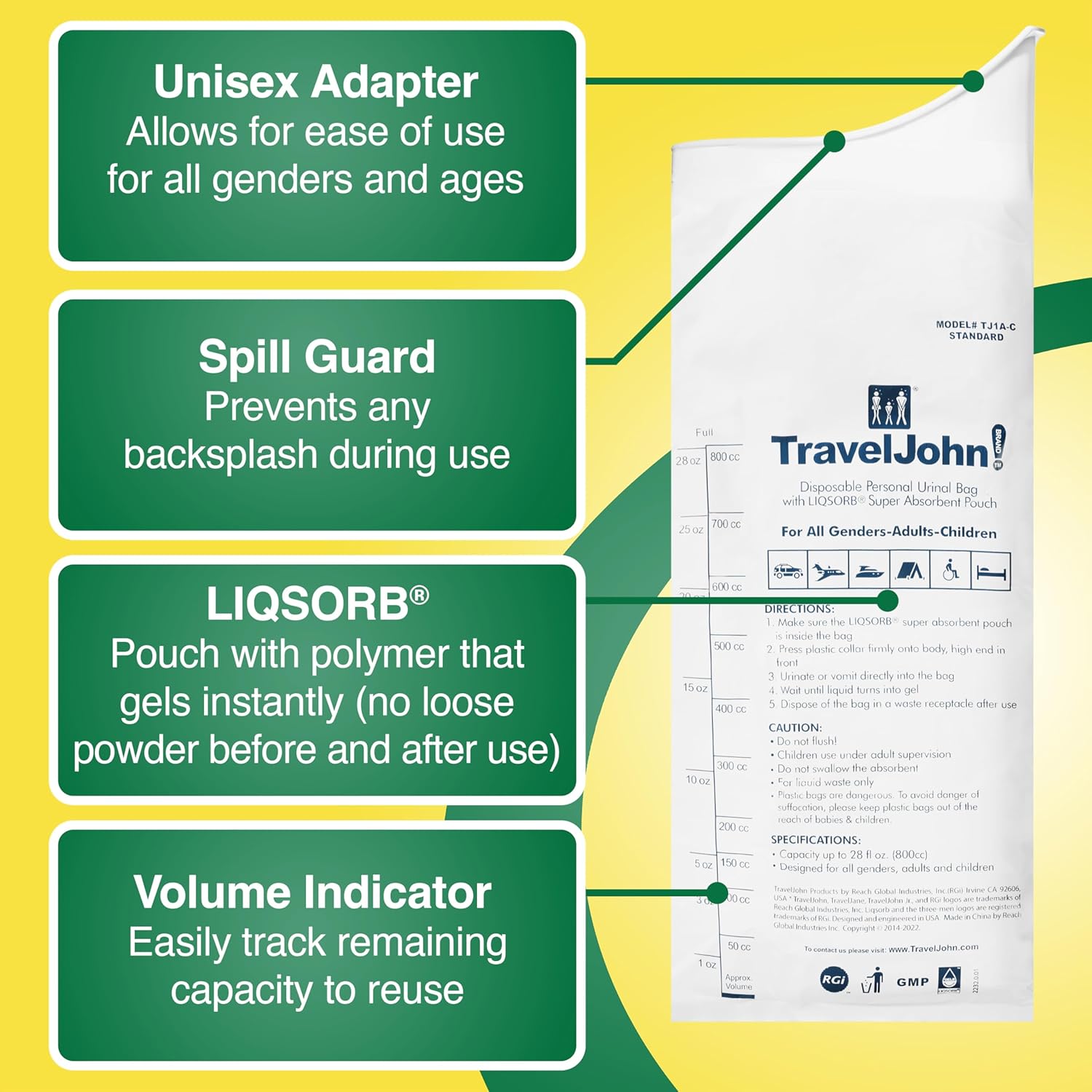 TravelJohn Disposable Bucket for All Sexes - Pack of 6