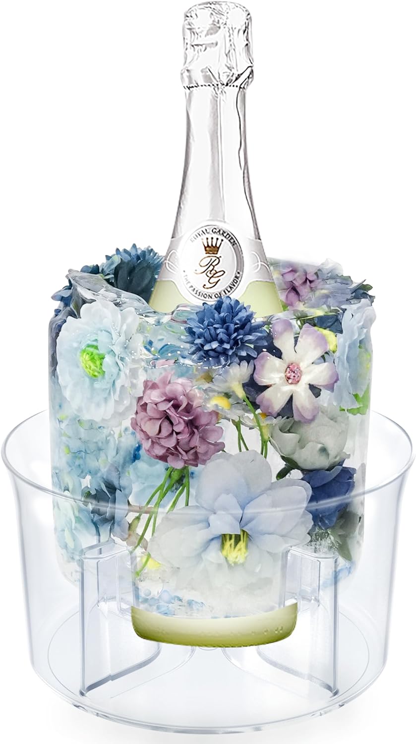 Ice molds, ice buckets, ice mold wine bottle cooler, DIY champagne cocktail clear bucket freezer chiller, any flower or fruit decoration, suitable for parties, weddings and celebrations, creative and beautiful