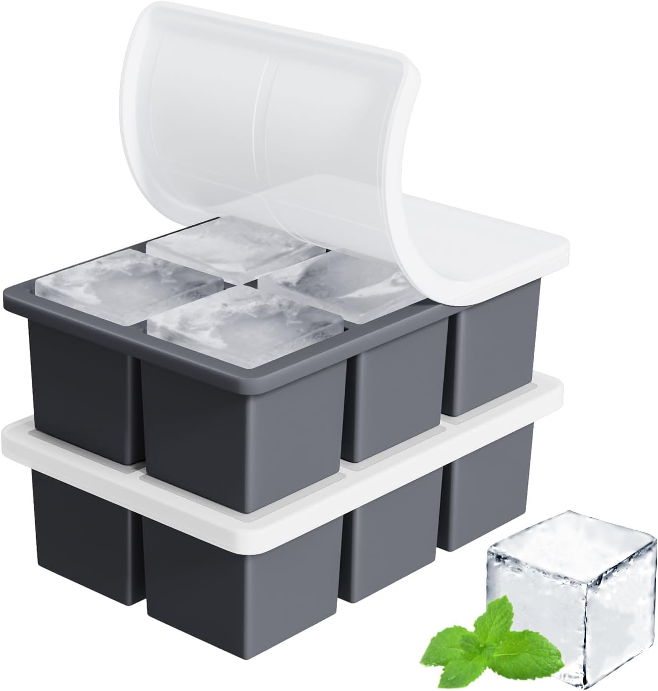 Large Ice Cube Tray for Whiskey: FDDBI Large Square Ice Cube Maker - 2 Piece Silicone Old Fashioned Ice Cube Tray - 2 Inch (Approx. 5.1 cm) Large Square Ice Cubes for Whiskey