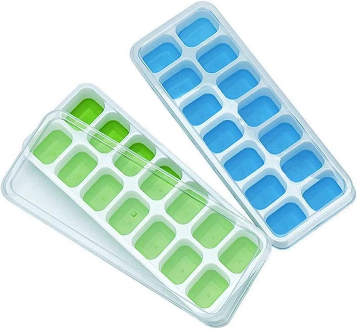 Ice Cube Tray, Silicone Easy Release, Flexible 14 Ice Trays with Spill-Proof Removable Lids, BPA-Free, Durable, Dishwasher Safe, 2-Pack