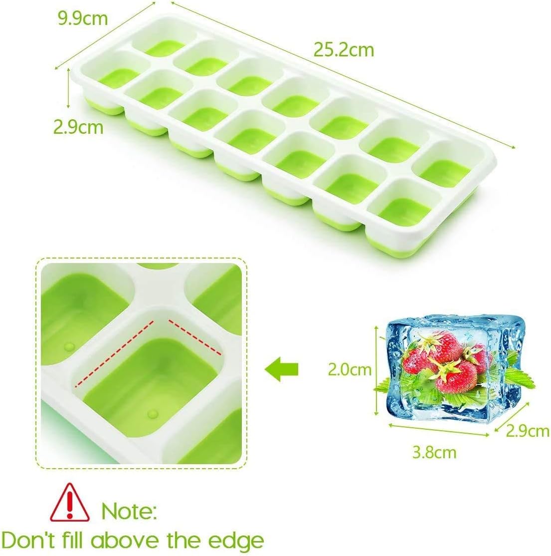 Ice Cube Tray, Silicone Easy Release, Flexible 14 Ice Trays with Spill-Proof Removable Lids, BPA-Free, Durable, Dishwasher Safe, 2-Pack