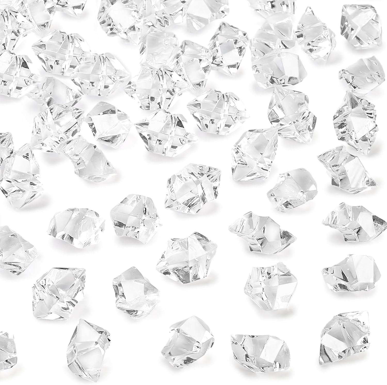 DomeStar Fake Ice Rocks,150 Pieces Acrylic Gemstones Crystal Clear Rocks Plastic Diamond Vase Centerpieces for Christmas Vase Fillers Winter Decorations Party Table Diffusers Wedding Food Displays