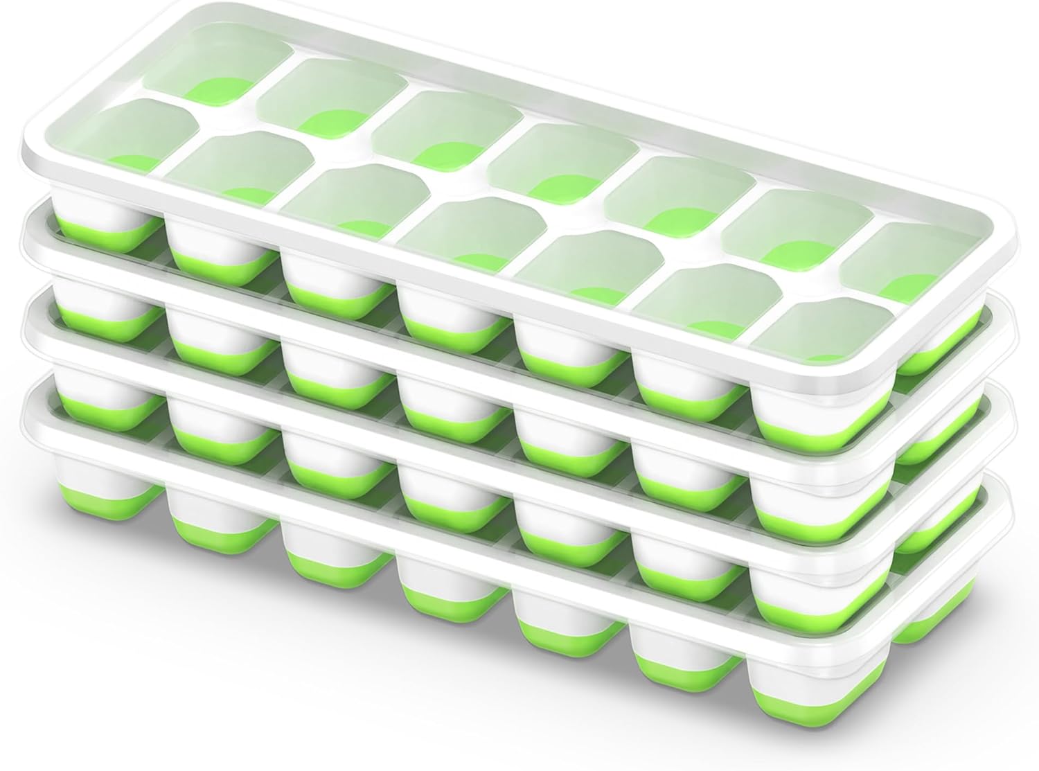 Ice Cube Tray with Lid, 4 Pack 56 Cubes Durable Stackable Ice Cube Tray for Freezer with Removable Lid, Easy Release Plastic and Silicone Ice Tray for Cocktails, Coffee
