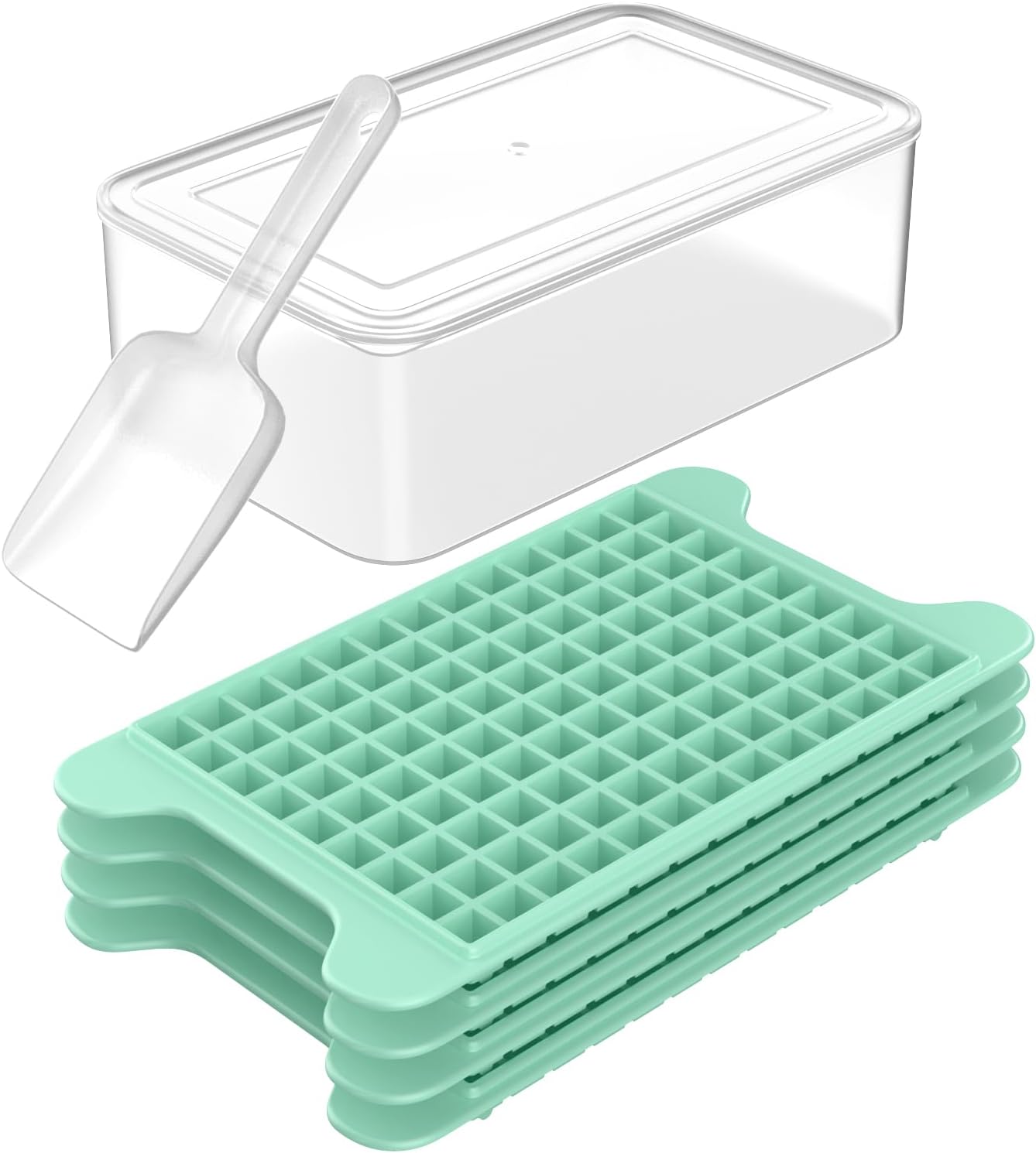 Refrigerator Mini Ice Cube Tray:FDDBI Small Ice Tray with Trash Can - 117*4 Pieces Easy to Remove Nugget Ice Tray - Crushed Ice Tray with Container