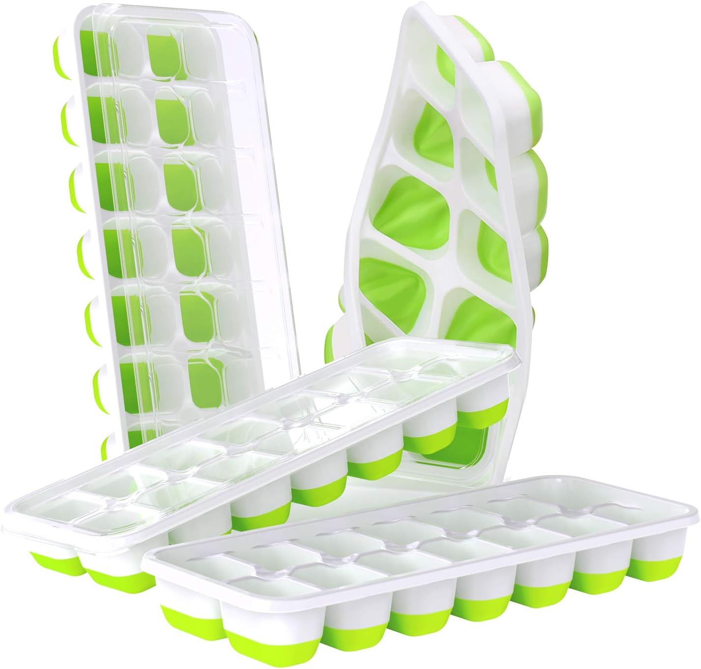 Ice Cube Tray, Silicone Easy Release, Flexible 14 Ice Trays with Spill-Proof Removable Lids, BPA-Free, Durable, Dishwasher Safe, 2-Pack
