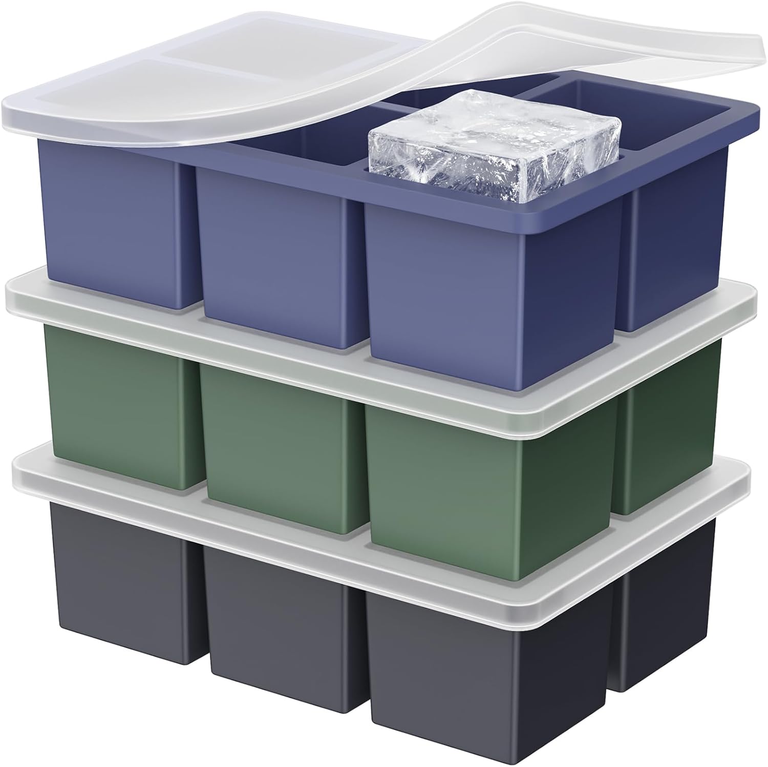 Optish 3 Piece Refrigerator Ice Tray,99 Piece Ice Cube Tray with Lid and Trash Can,Round Ice Cube Tray for Frozen Beverages,Round Ice Cube Tray