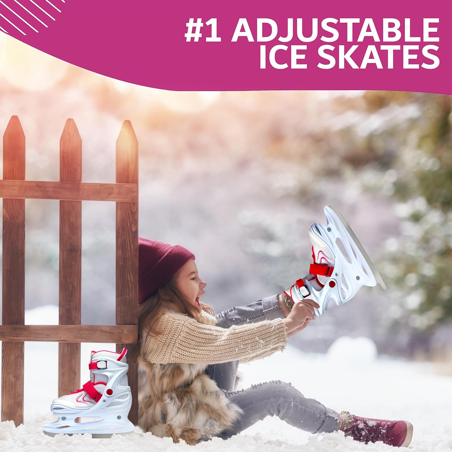 2 Colors Blue Pink Soft Padding Ankle Support Adjustable Skates for Kids