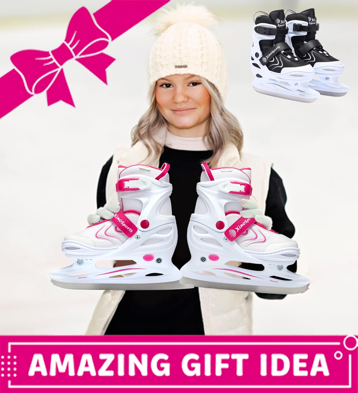 2 Colors Blue Pink Soft Padding Ankle Support Adjustable Skates for Kids