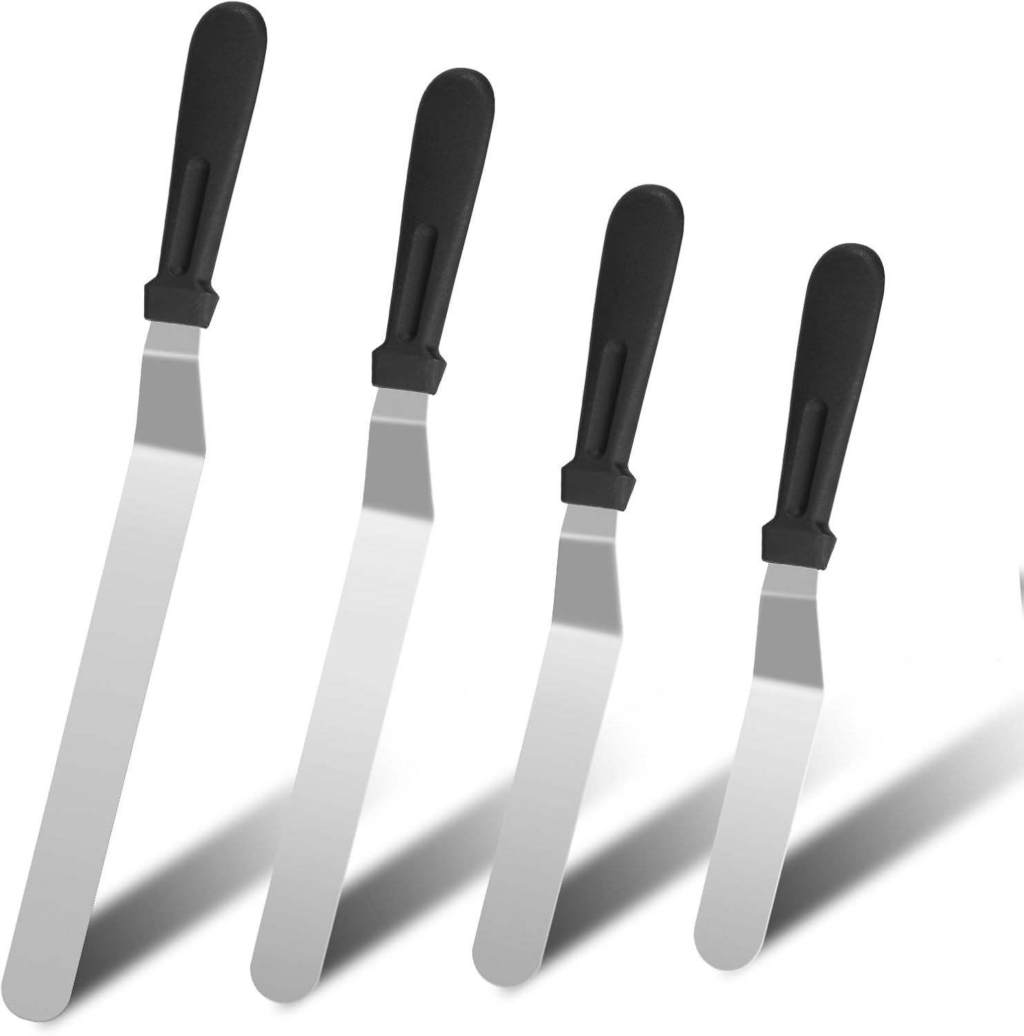 4 Pieces Frosting Spatula,Offset Spatula,Stainless Steel Cake Decorating Spatula Set 6/8/10/12 Inch Professional Beveled Cake Spatula with Plastic Frosting Handle for Home, Kitchen or Bakery