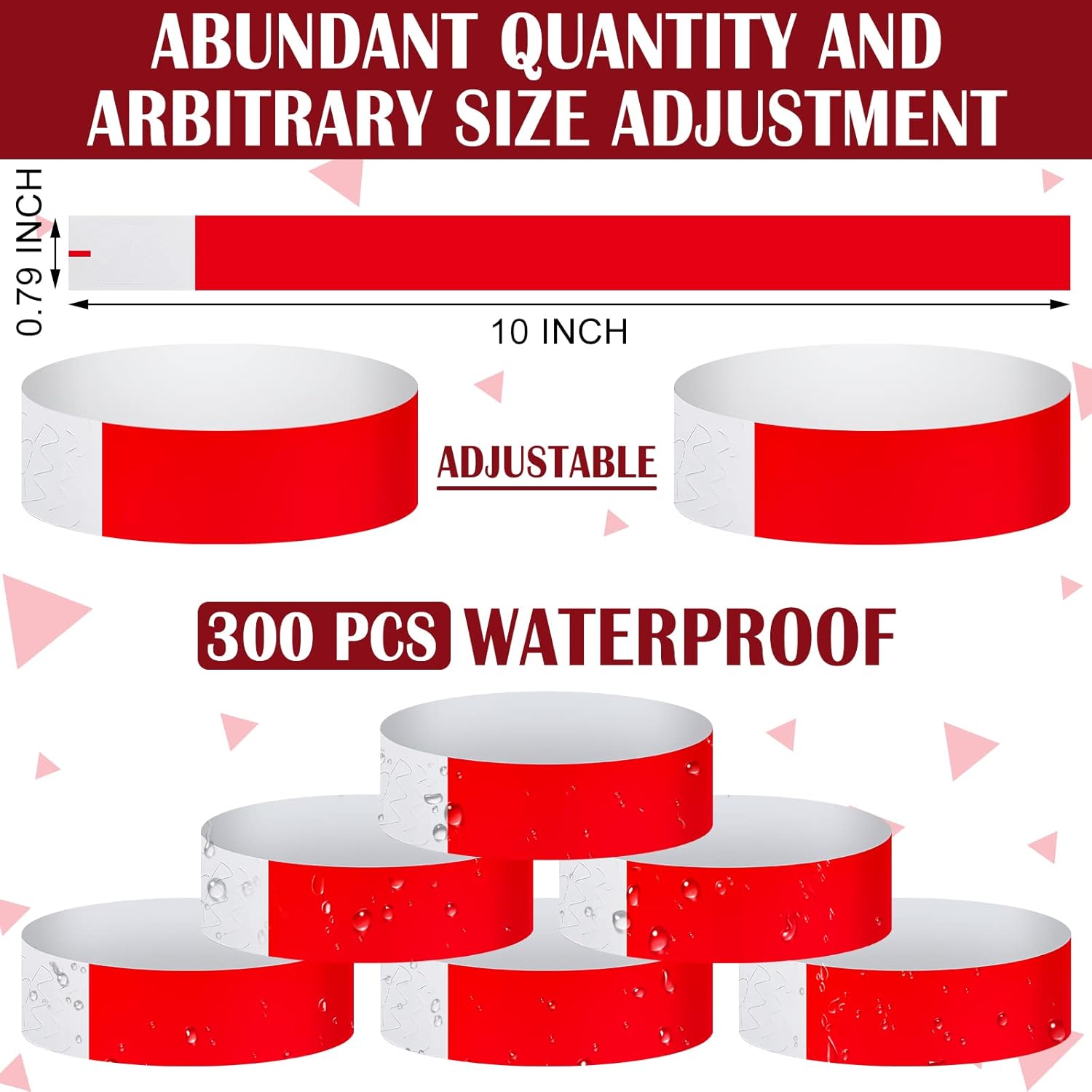 300 Pieces Paper Wristbands for Events Waterproof Neon Bracelets Concert Identification Wristbands Bracelets Events Party Adhesive Bracelets (Red)