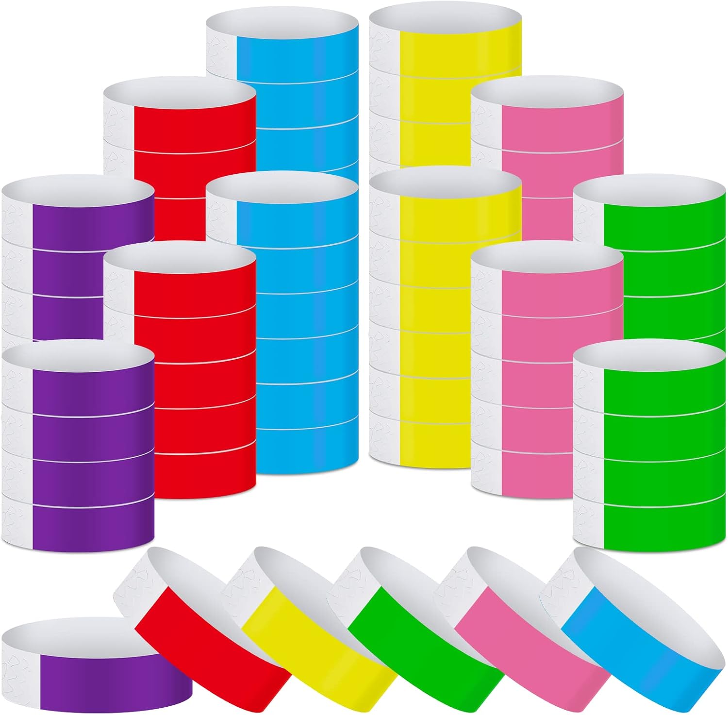 2400 Neon Paper Wristbands Only Bulk - Waterproof, Lightweight, Adhesive - Concert, Event, Party Hand Wrist Identification (Multi-Color)