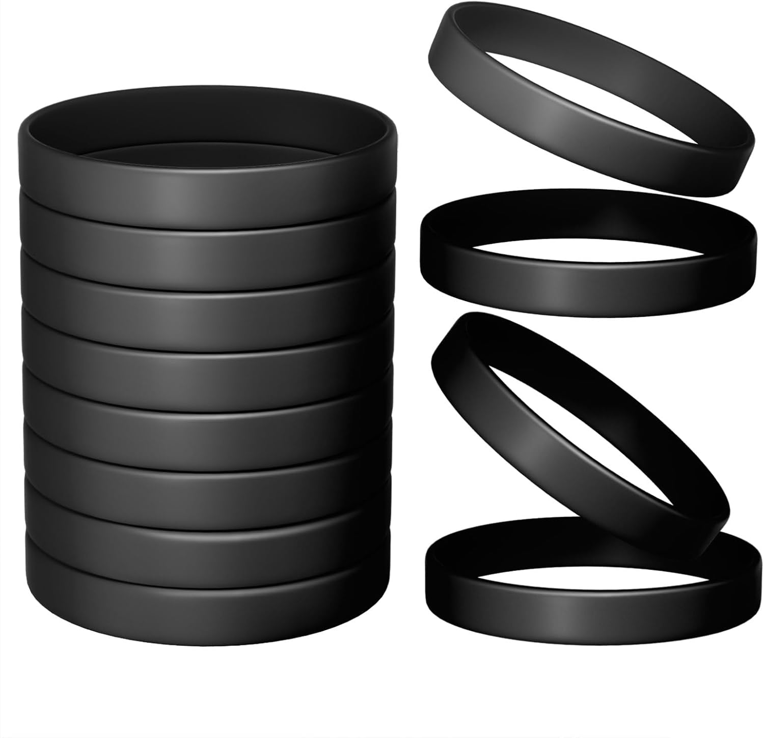 Morcheiong 12 Piece Silicone Bracelet - Black Blank Rubber Wristband for Adult Teen Party Favors