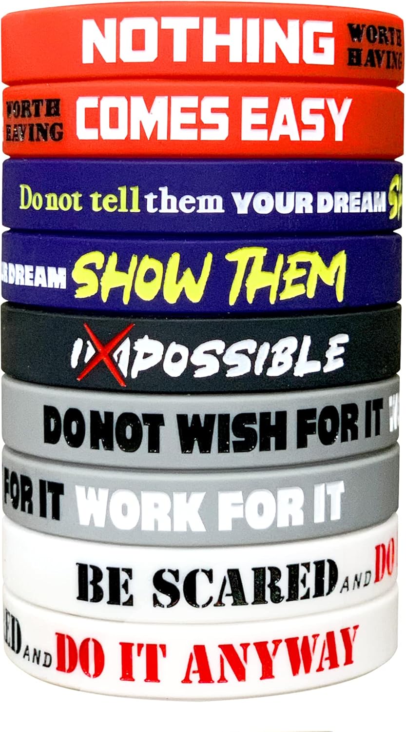 RUANJAI 12 Piece Inspirational Wristbands for Men, Women and Teens, 12x8 inches (about 30.5x20.3 cm) Silicone Bracelet with Inspirational Quotes, Unisex Adult Design, Suitable for Men, Gifts for Boys