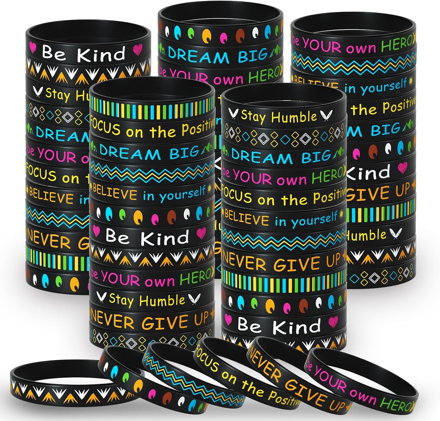 120 Pack Inspirational Rubber Bracelet
