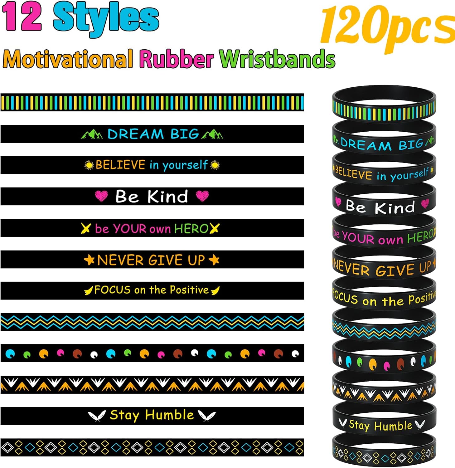 120 Pack Inspirational Rubber Bracelet