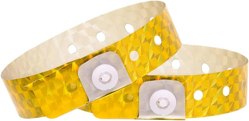 Ouchan Holographic Plastic Wristbands Gold - 100 Wristbands for Event Parties