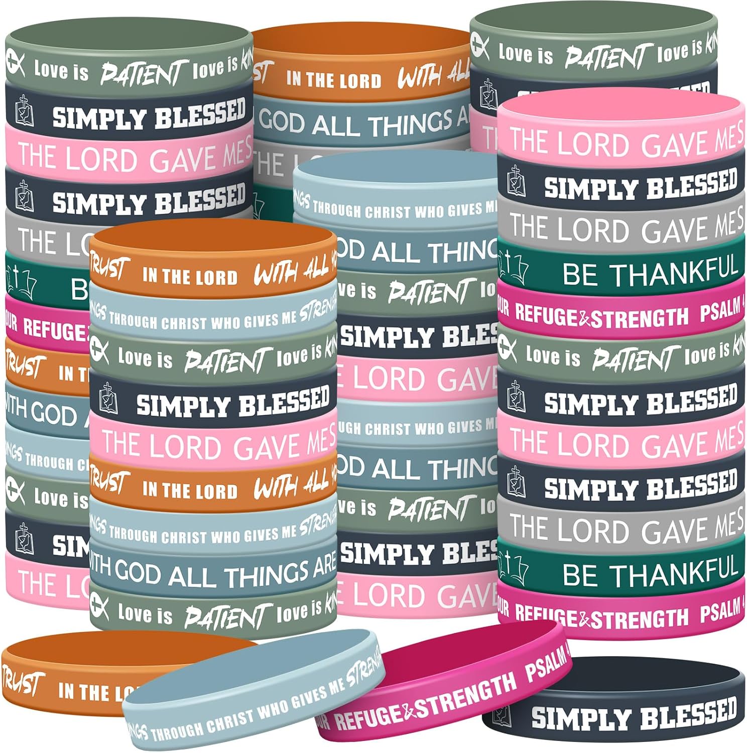 200 Pieces Religious Silicone Bracelets Bulk Christian Scripture Rubber Bible Verse Bracelets Inspirational Spiritual Wristbands for Men Women Children Teenagers Party Favors, Silicone