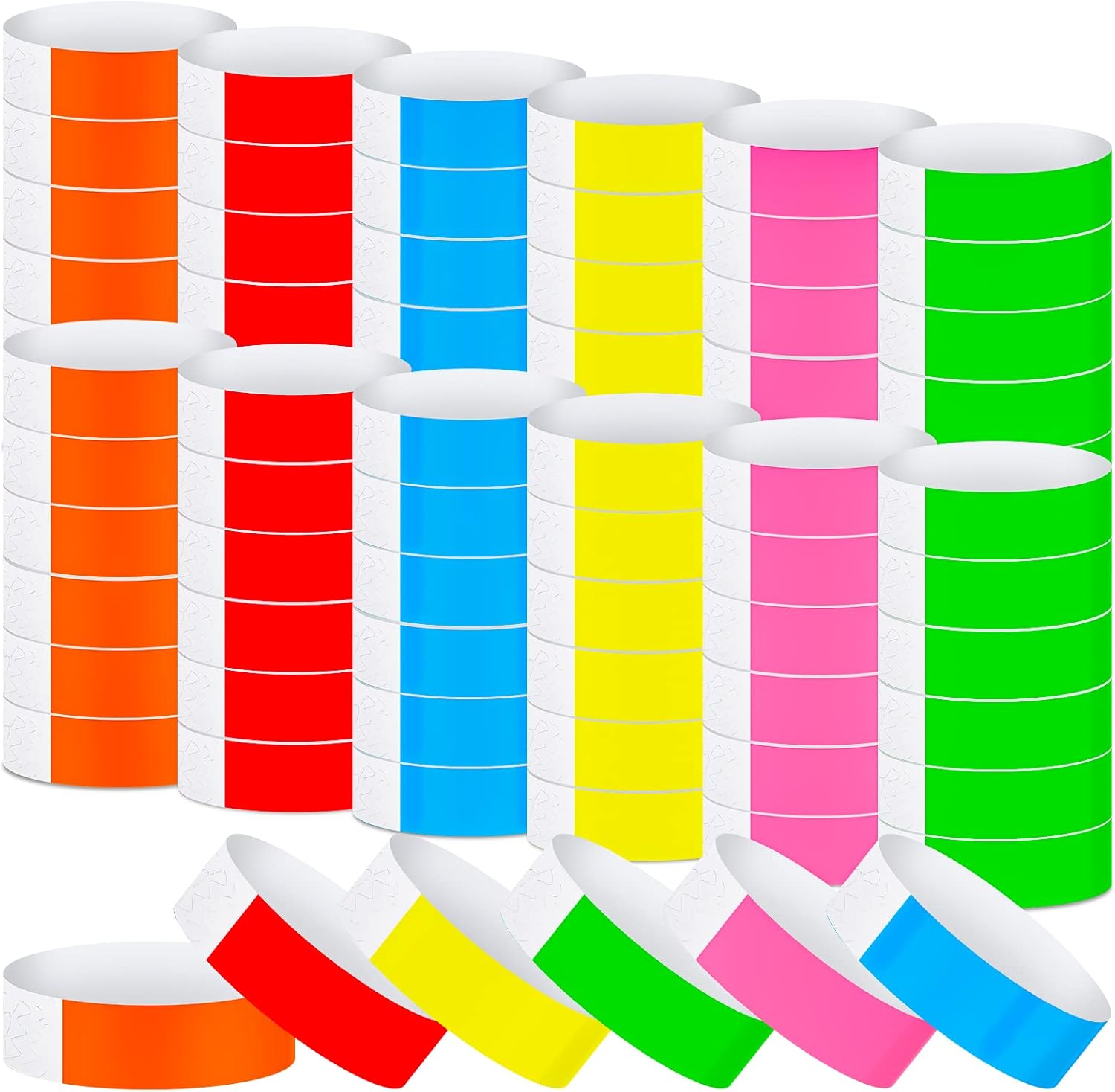 2400 Neon Paper Wristbands Only Bulk - Waterproof, Lightweight, Adhesive - Concert, Event, Party Hand Wrist Identification (Multi-Color)