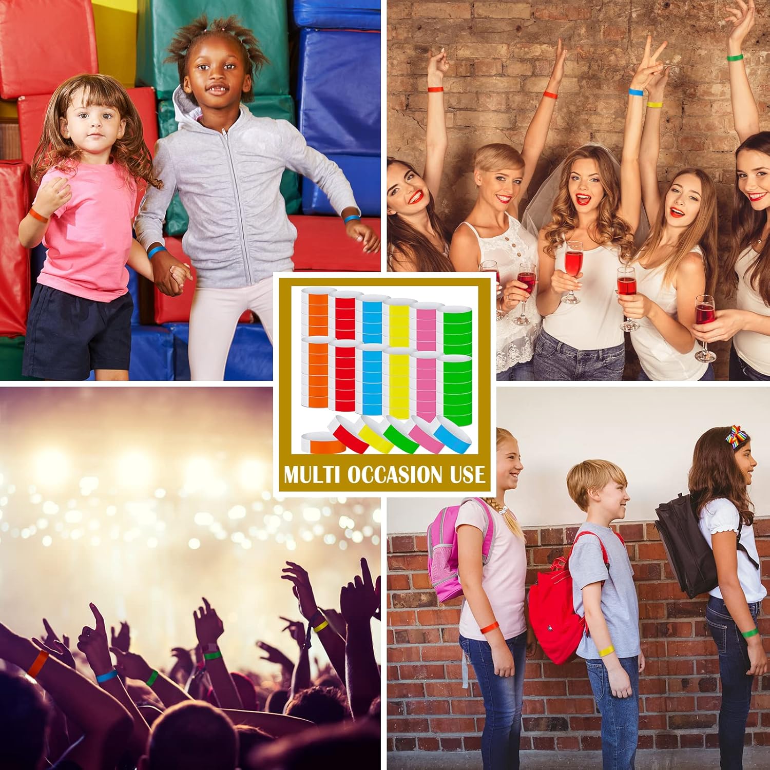 2400 Neon Paper Wristbands Only Bulk - Waterproof, Lightweight, Adhesive - Concert, Event, Party Hand Wrist Identification (Multi-Color)