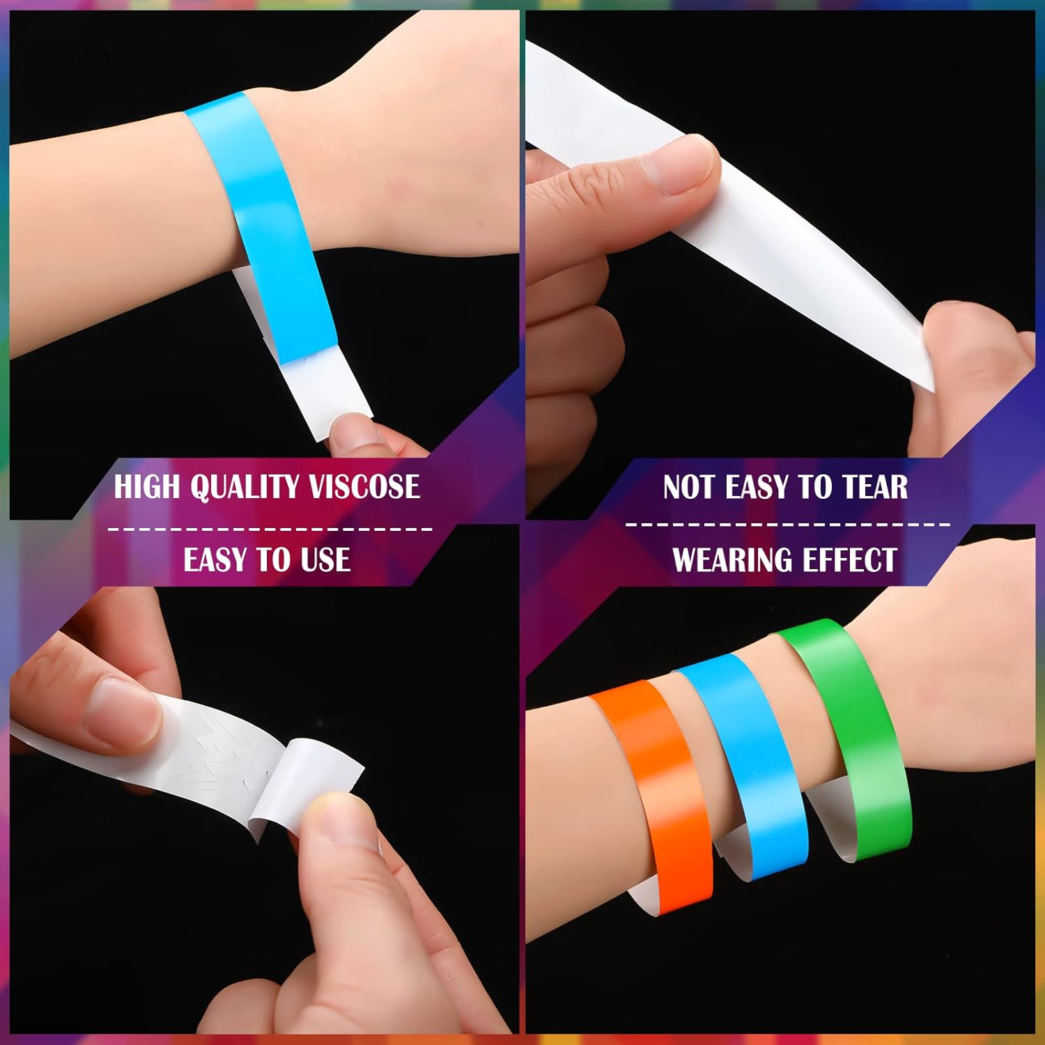 2400 Neon Paper Wristbands Only Bulk - Waterproof, Lightweight, Adhesive - Concert, Event, Party Hand Wrist Identification (Multi-Color)