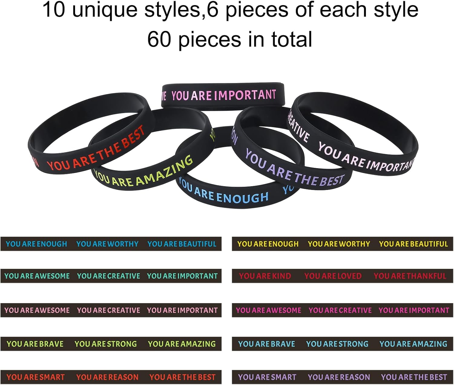 Inspirational Wristbands, Colorful Rubber Bracelets