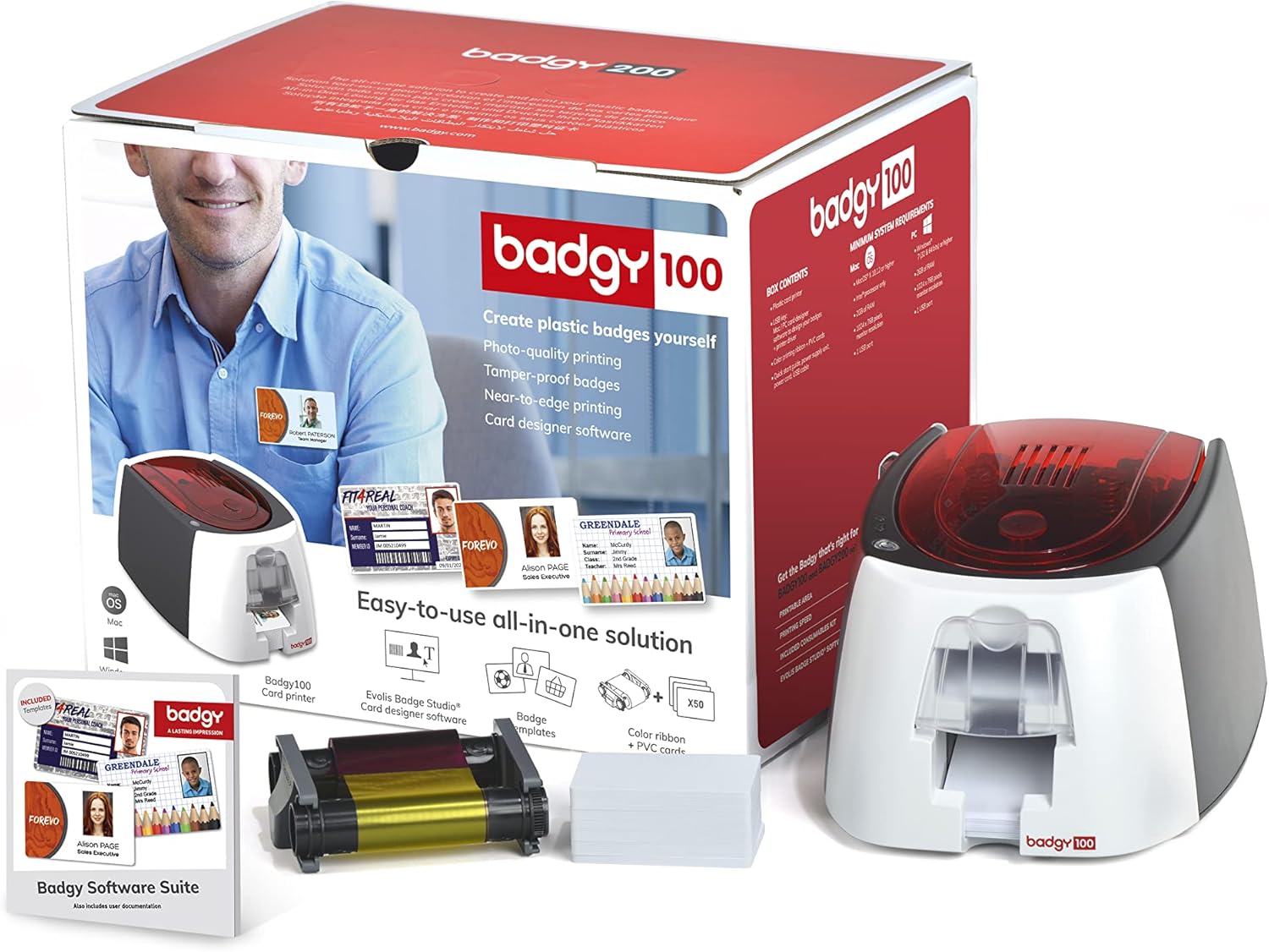 Plastic Card Printer with Badge Studio - ID Design Software for Full Color, Customized, Tamper Proof ID Cards in Seconds