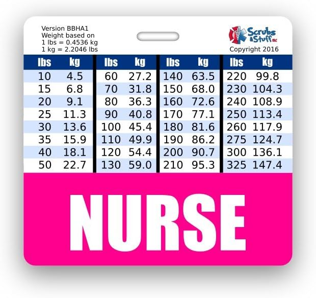 Nurse Badge Buddy Horizontal Belt Height and Weight Conversion Chart (Pink)