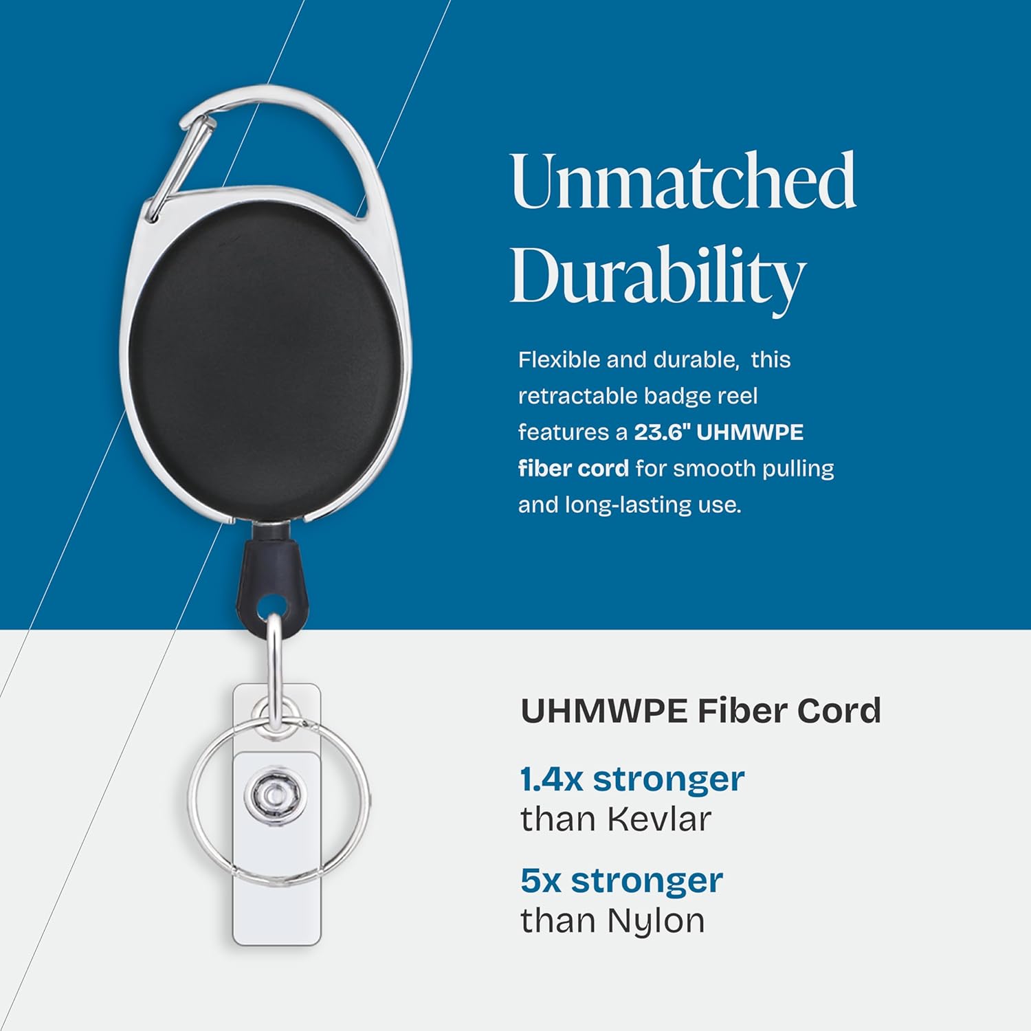 Will Well ID Badge Holder with Clip and Key Ring - Vertical Clear Plastic 6.4cm x 9.1cm Sleeve Holds 3 Cards - Retractable 60.96cm UHMWPE Fiber Drawstring for Easy Access - Set of 2, Black Reel
