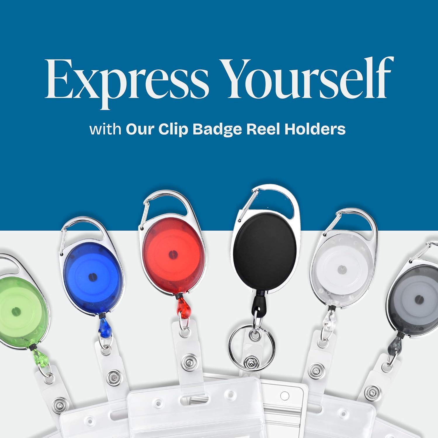Will Well ID Badge Holder with Clip and Key Ring - Vertical Clear Plastic 6.4cm x 9.1cm Sleeve Holds 3 Cards - Retractable 60.96cm UHMWPE Fiber Drawstring for Easy Access - Set of 2, Black Reel