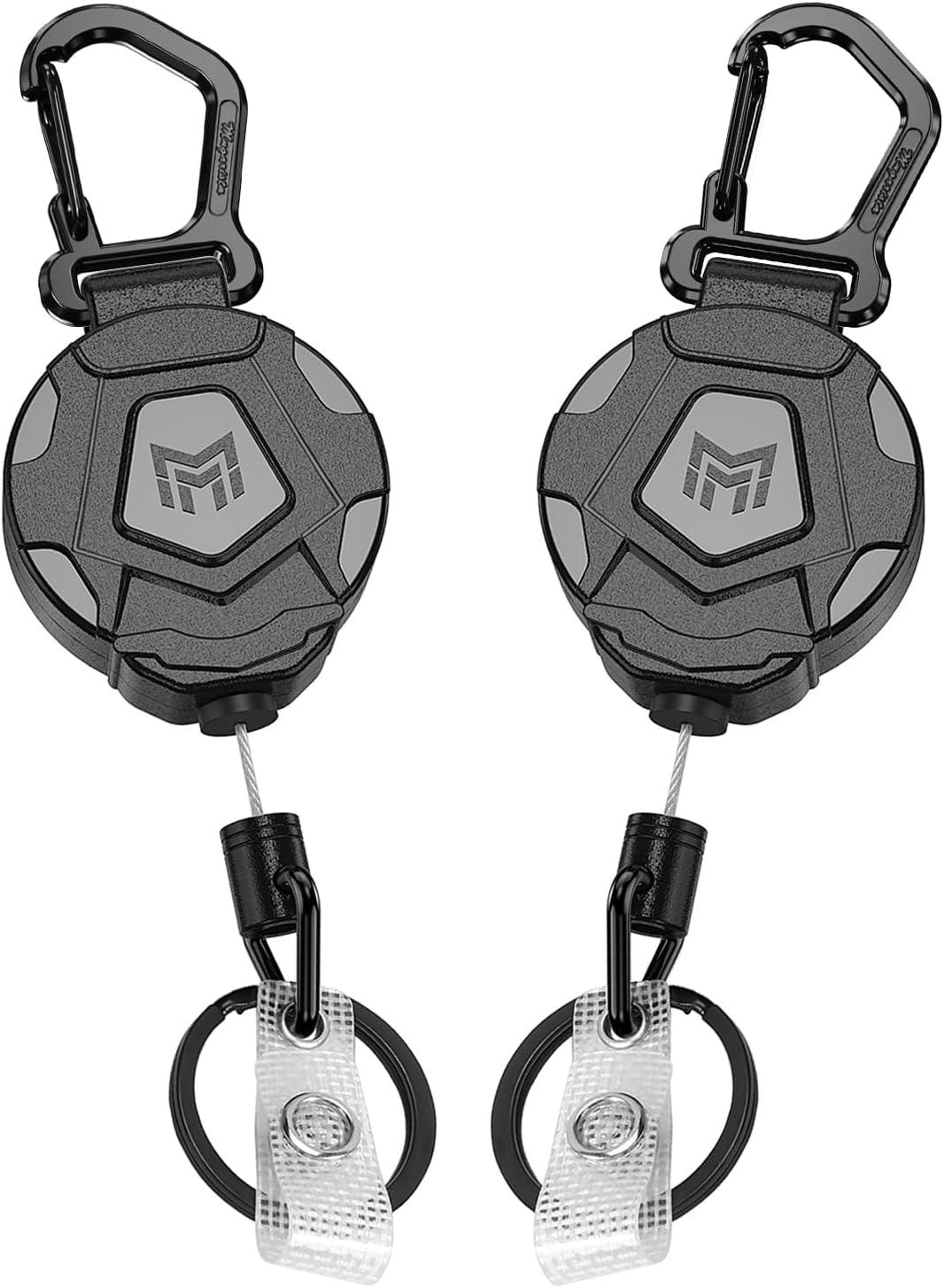 MNGARISTA 2-Piece Retractable Key Chain, Heavy Duty Mountaineering Buckle Badge Holder, Tactical ID Tag Reel Strap 31.5 inch (Approx. 80 cm) Steel Retractable Cord, 8 oz (Approx. 226.8 g)