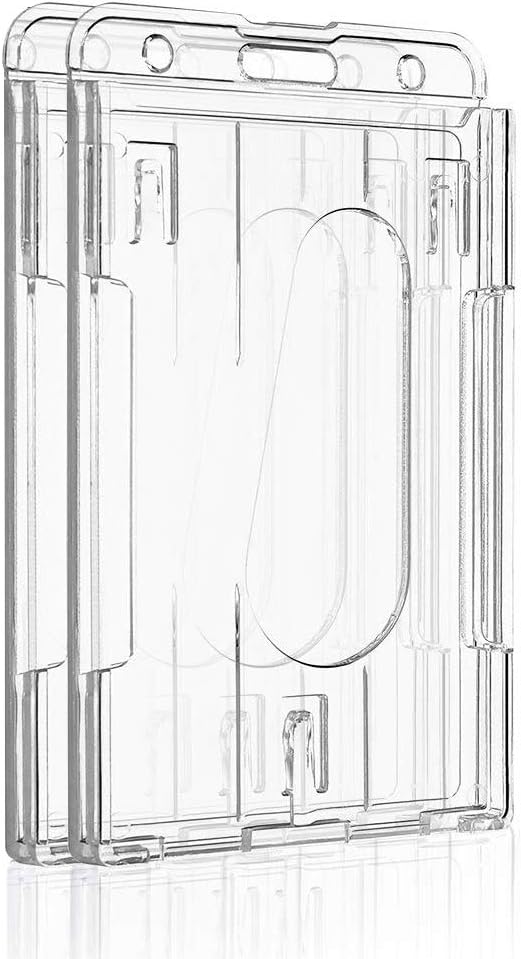 2-Pack Vertical 2 Card Badge Holder with Thumb SlotHard Clear PC Case for Office School ID Credit Cards Driver's License and Passes