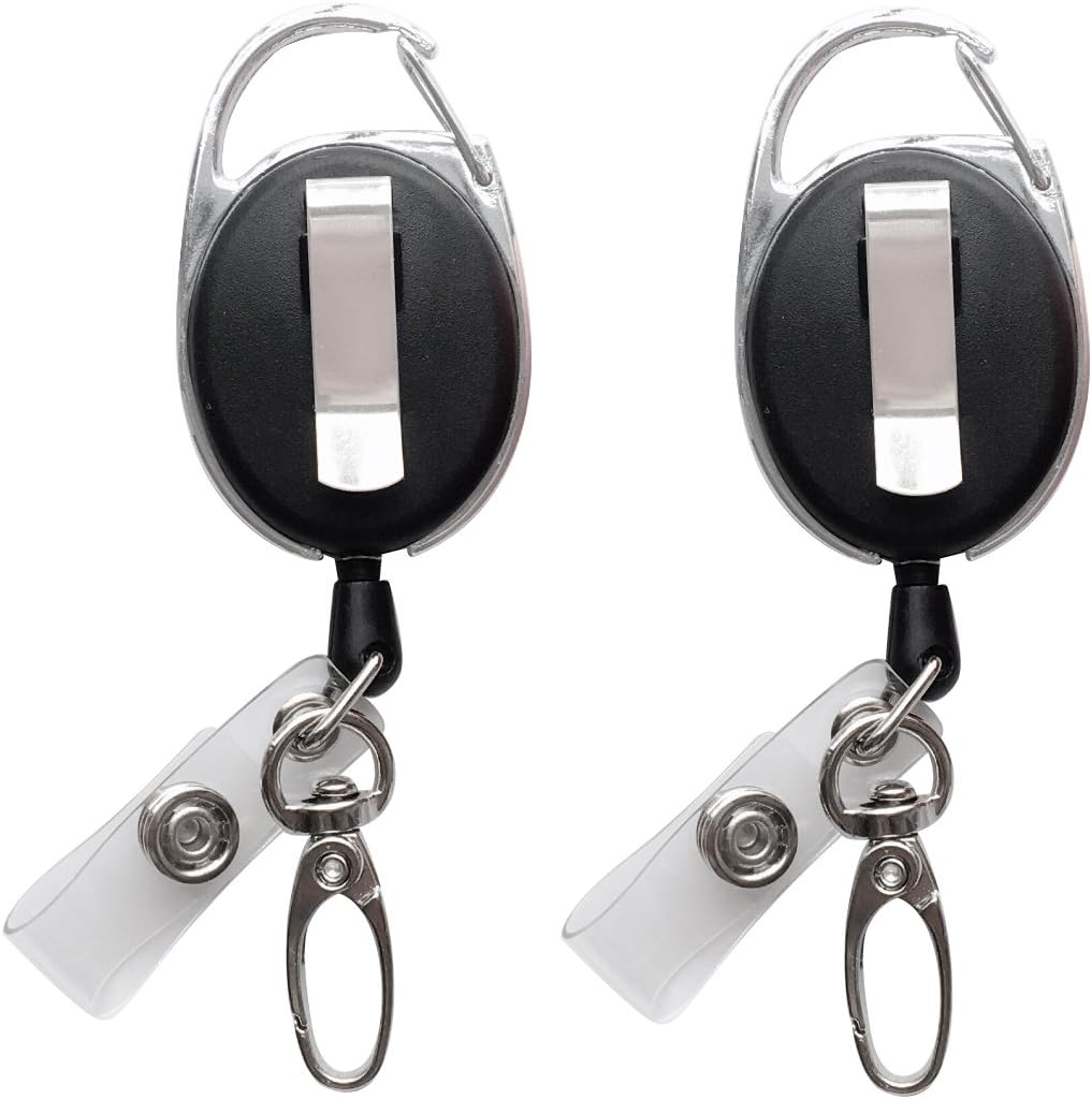 Retractable Badge Reel with Claw and Clip for ID Card Holder (2-Pack)