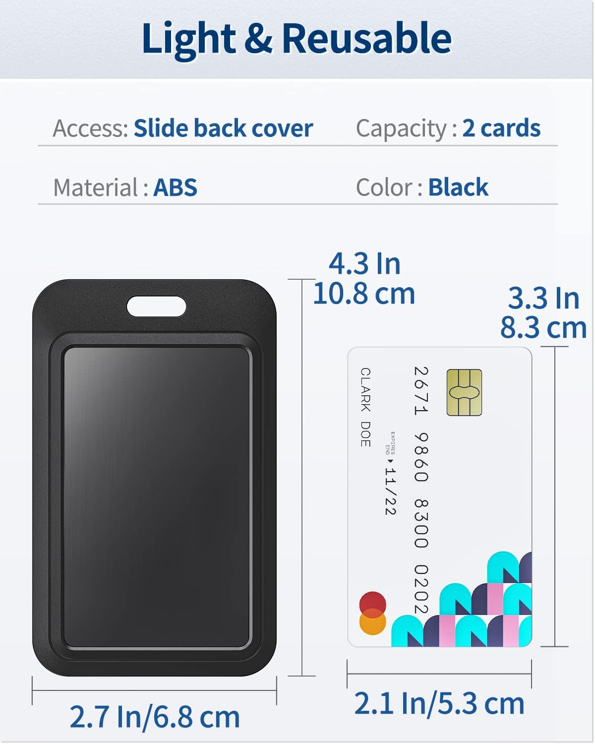 3 Piece Sliding ID Card Holder Hard Black Vertical Plastic Card Holder Protective Pouch with Clear Window for Office School ID Credit Card Proximity Key Card Driver's License and Passes
