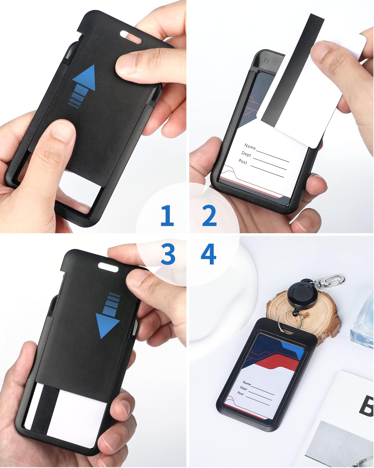 3 Piece Sliding ID Card Holder Hard Black Vertical Plastic Card Holder Protective Pouch with Clear Window for Office School ID Credit Card Proximity Key Card Driver's License and Passes