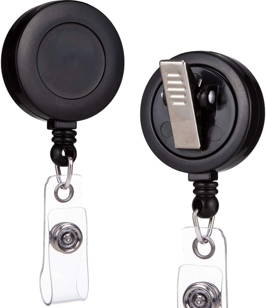 2 Piece - Retractable ID Badge Holder Reel with Swivel Alligator Clip (Black)