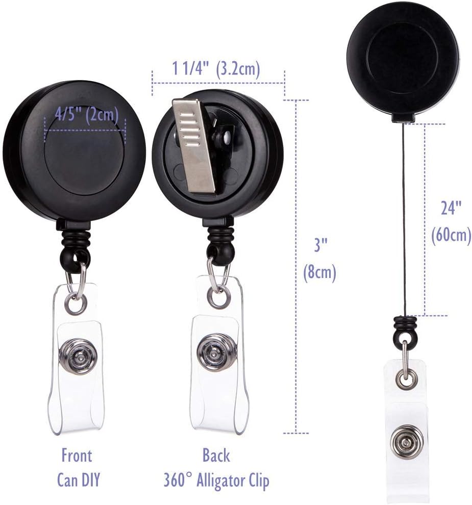 2 Piece - Retractable ID Badge Holder Reel with Swivel Alligator Clip (Black)