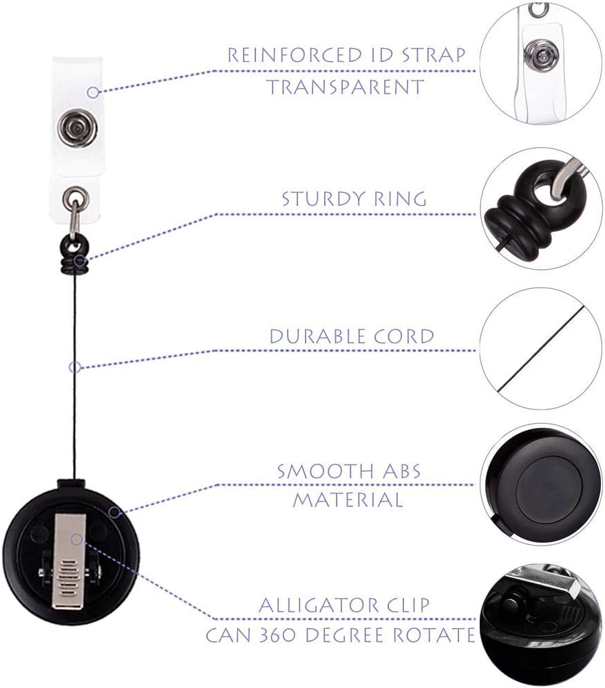 2 Piece - Retractable ID Badge Holder Reel with Swivel Alligator Clip (Black)