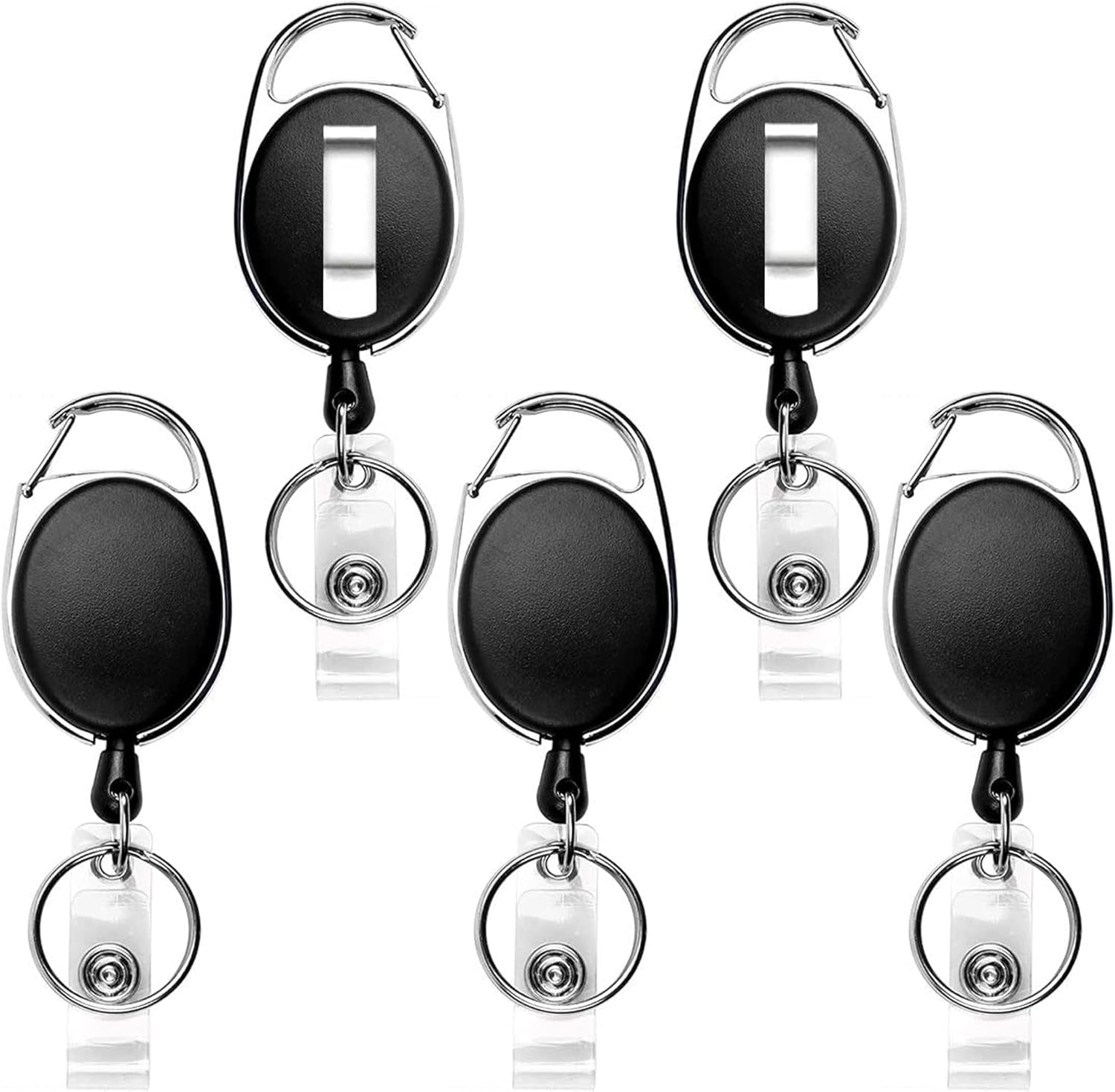 Teskyer Badge Reel, 5-Piece Retractable Badge Holder with Hiking Buckle and Key Ring for ID Badge Holders and Keychains