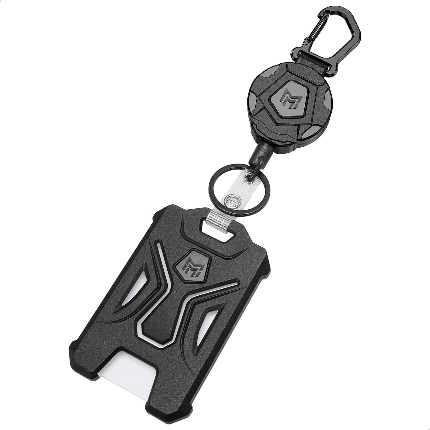 MNGARISTA Retractable Badge Holder, Heavy Duty Mountaineering Buckle Keychain, Tactical ID Card Case with 31.5 Inch (Approx. 80cm) Retractable Badge Reel, Black