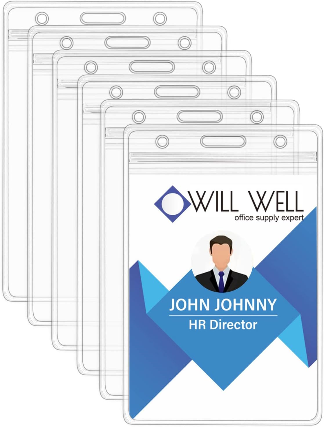 Will Well ID Badge Holder for Lanyards and Key Rings - Vertical Clear Plastic 6.35cm x 9.43cmInner SizeSleeve holds up to 3 cards, 0.8mm thickWaterproofRe-sealableZipper Type - 6 Piece Set