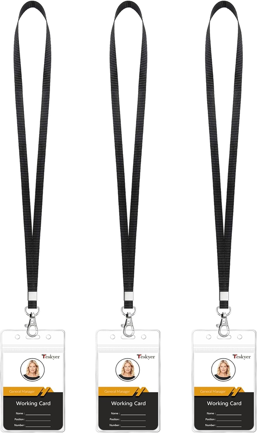 ID Badge Lanyard, 3 Piece Lanyard with ID Card Holder, Extra Thick Transparent Waterproof Re-sealable Zipper ID Badge Holder with Lanyard for Office, School, Cruise Card