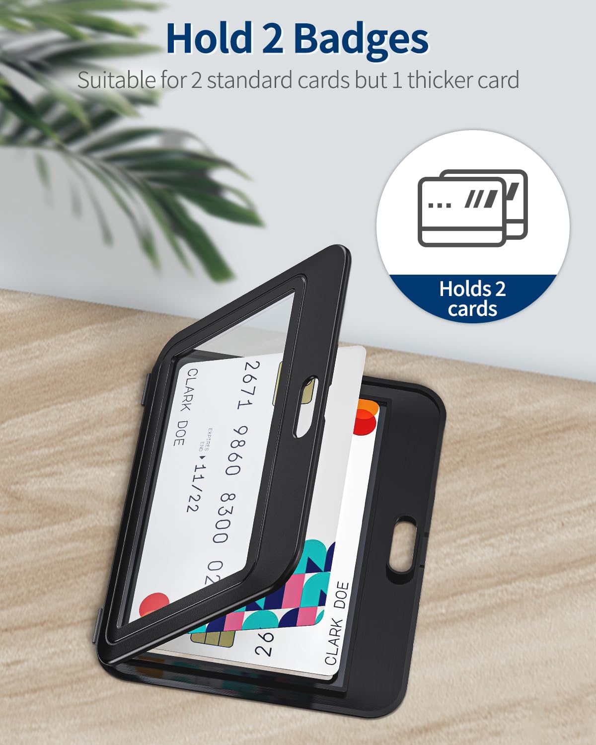 3 Piece ID Badge Holder with Dual Sided Windows Horizontal Hard Plastic Case Black Card Protective Pouch For Office School ID Credit Cards Proximity Key Cards Driver's Licenses and Passes