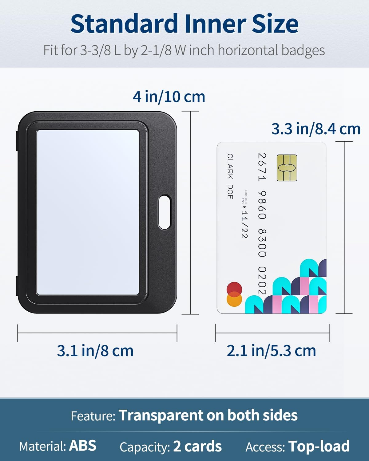 3 Piece ID Badge Holder with Dual Sided Windows Horizontal Hard Plastic Case Black Card Protective Pouch For Office School ID Credit Cards Proximity Key Cards Driver's Licenses and Passes