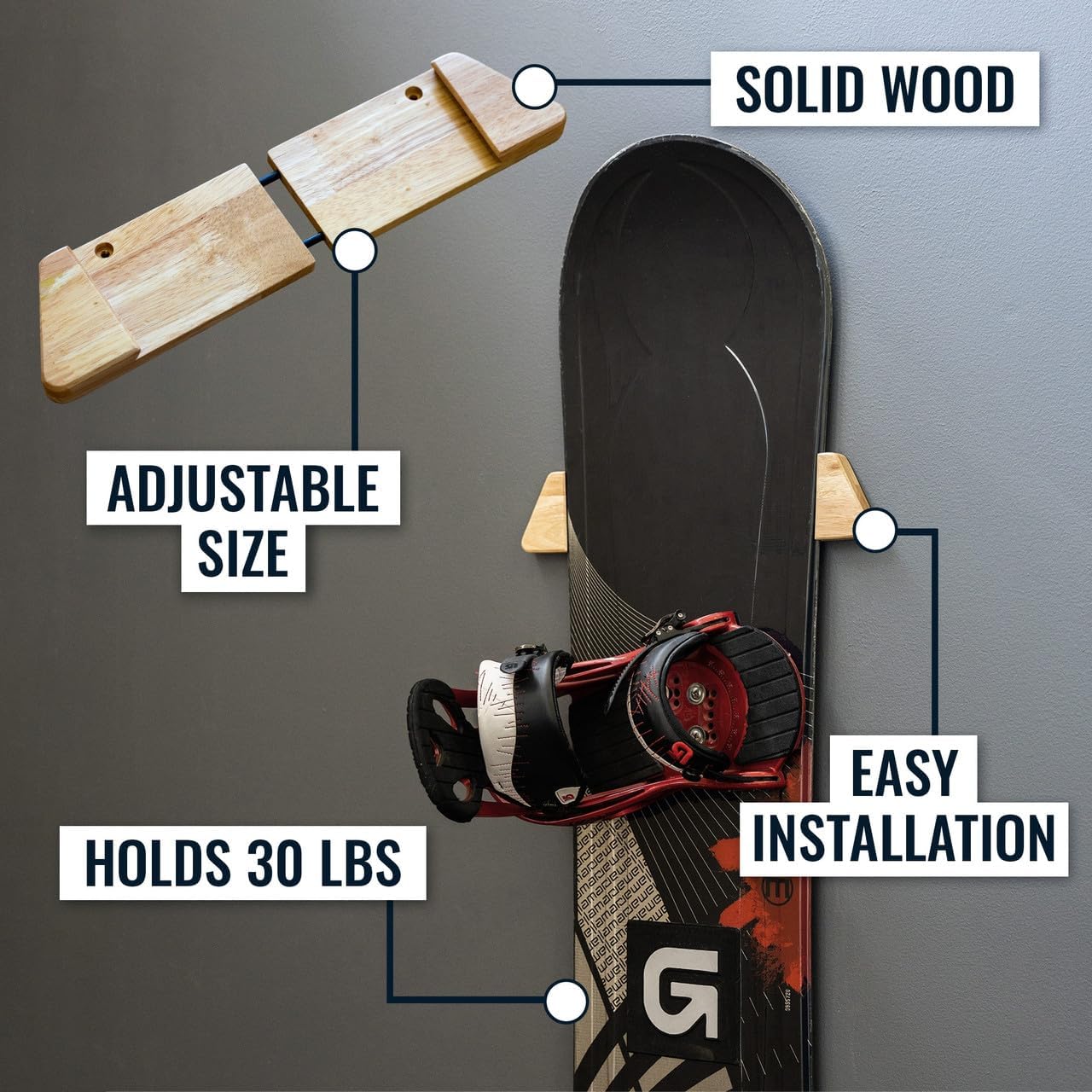 Adjustable Size Wooden Snowboard Rack Solid Wood
